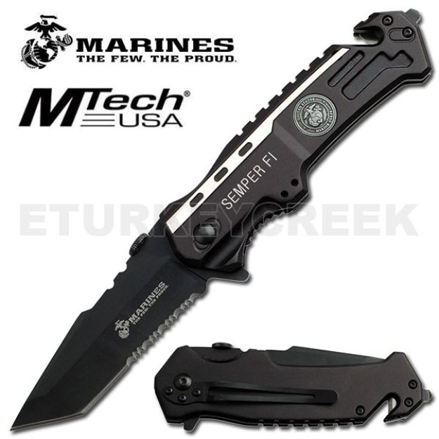 U.S MARINES TACTICAL RESCUE  ASSISTED FOLDER KNIFE W/ TANTO